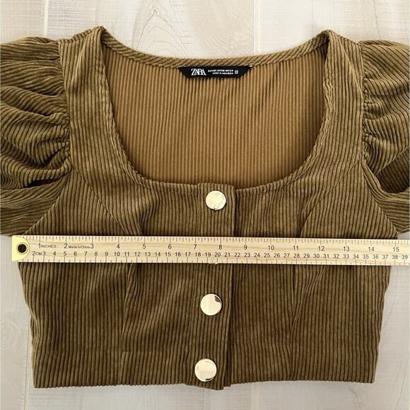 Zara Corduroy Crop Puff Long Sleeve Top Women’s Sz XS Mustard Bloggers Favorite - Picture 5 of 7